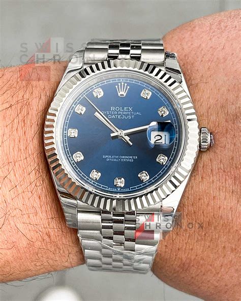 blue faced watches with diamonds rolex|Rolex datejust 41 with diamonds.